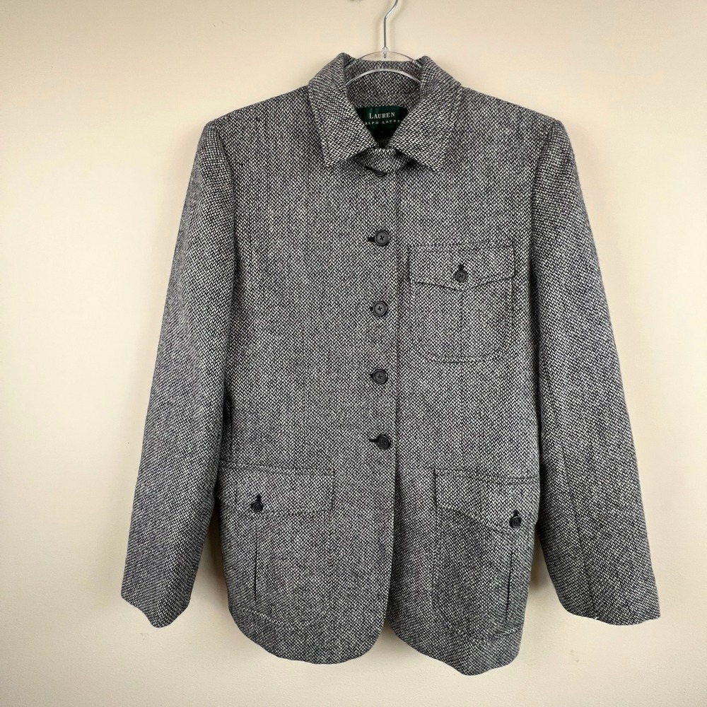 Lauren Ralph‎ Lauren Wool Jacket Size 8 HerringboneTweed Career Preppy Flaws